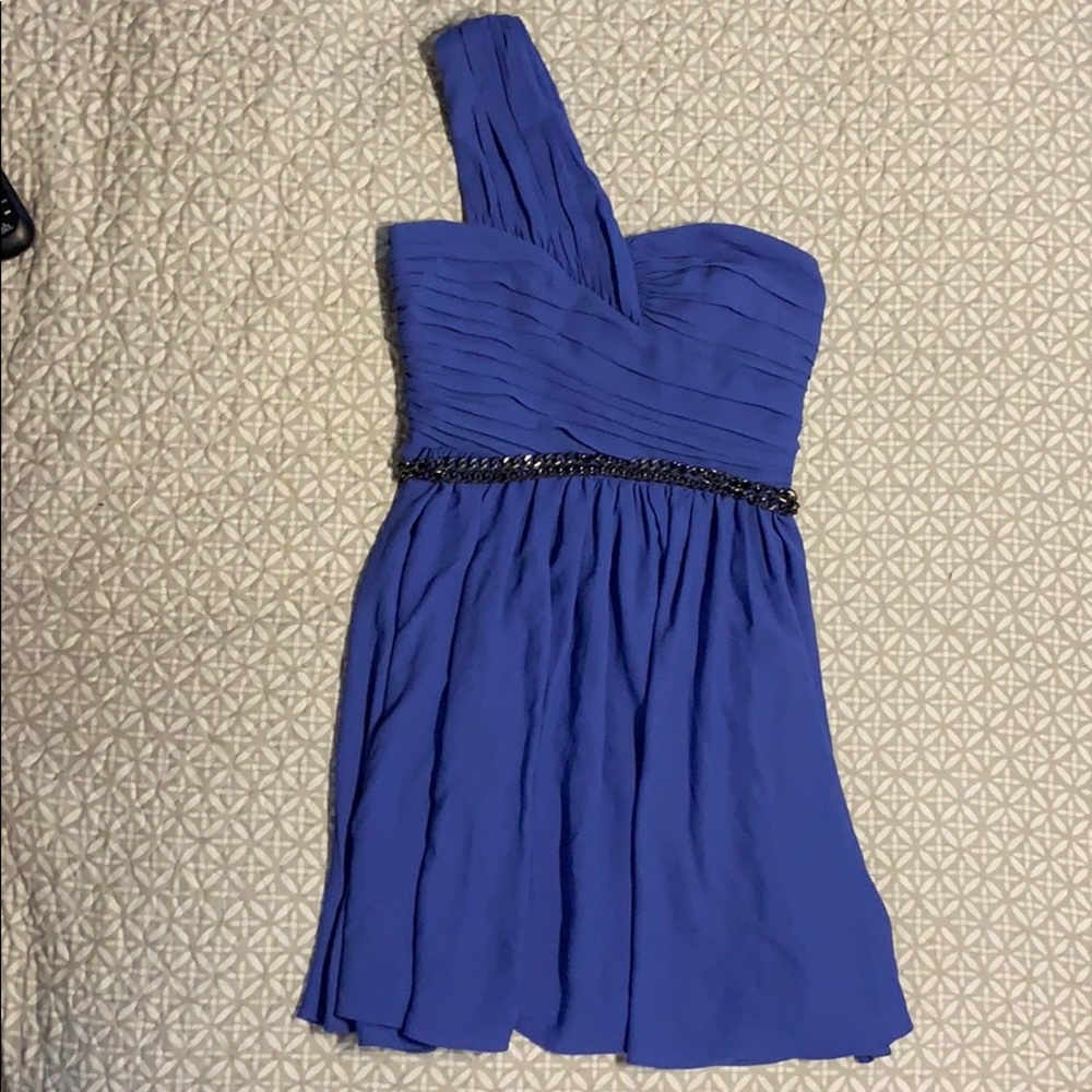 Express chiffon, one-shoulder dress in blue